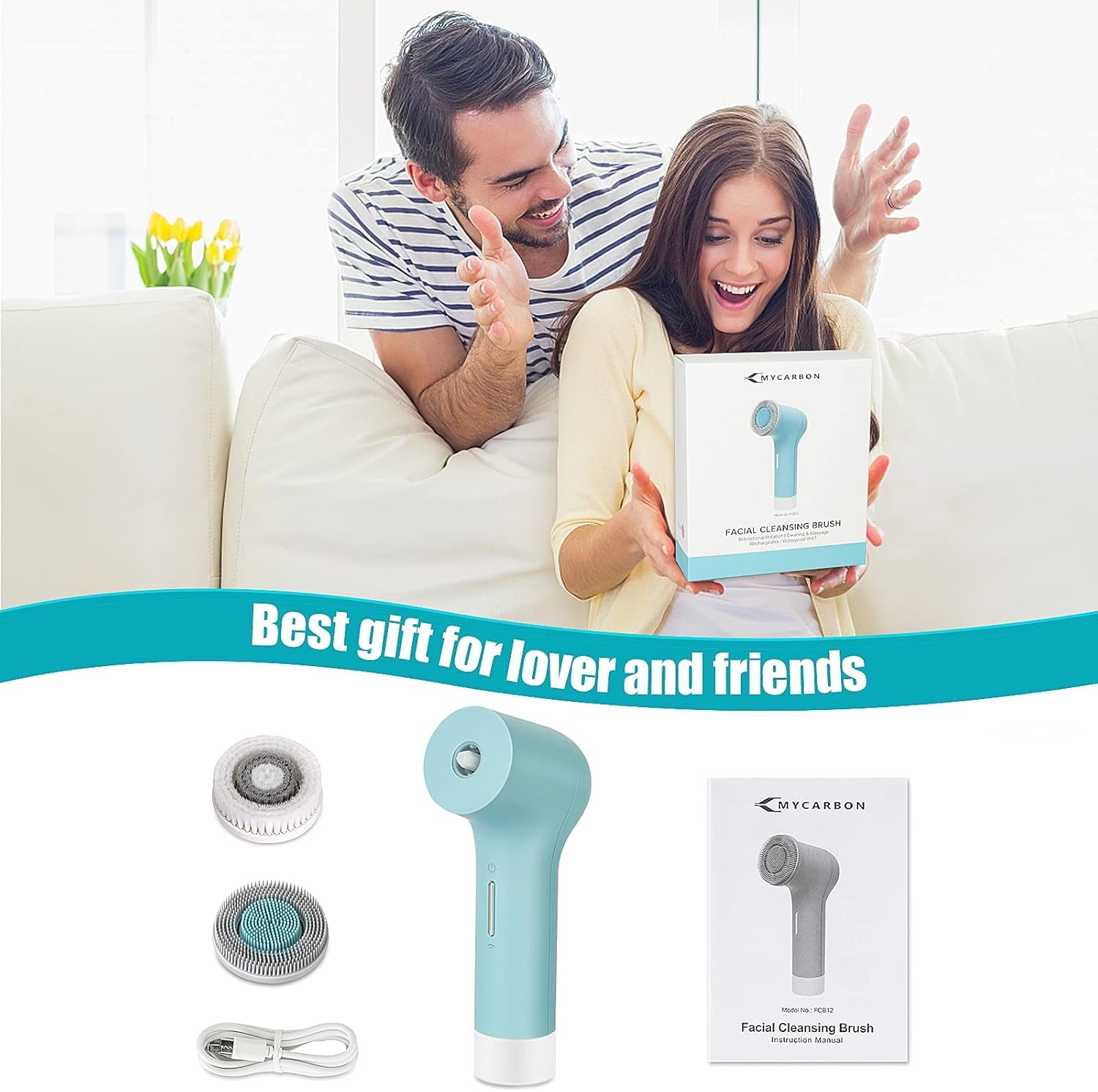Brosse Nettoyante Visage IPX7 Etanche Appareil De Nettoyage Electrique Beauté Brosse Faciale Batterie 2500Mah Pour Tous Les Types De Peau Nettoyage En Profondeur/Exfoliation/Massage, Bleu