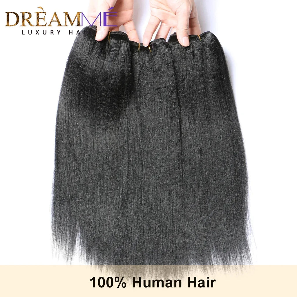 Light Yaki Straight Hair Bundles 3/4 Pieces Kinky Straight Human Hair Bundles 8-30 Inch Remy Human Hair Extensions for Women