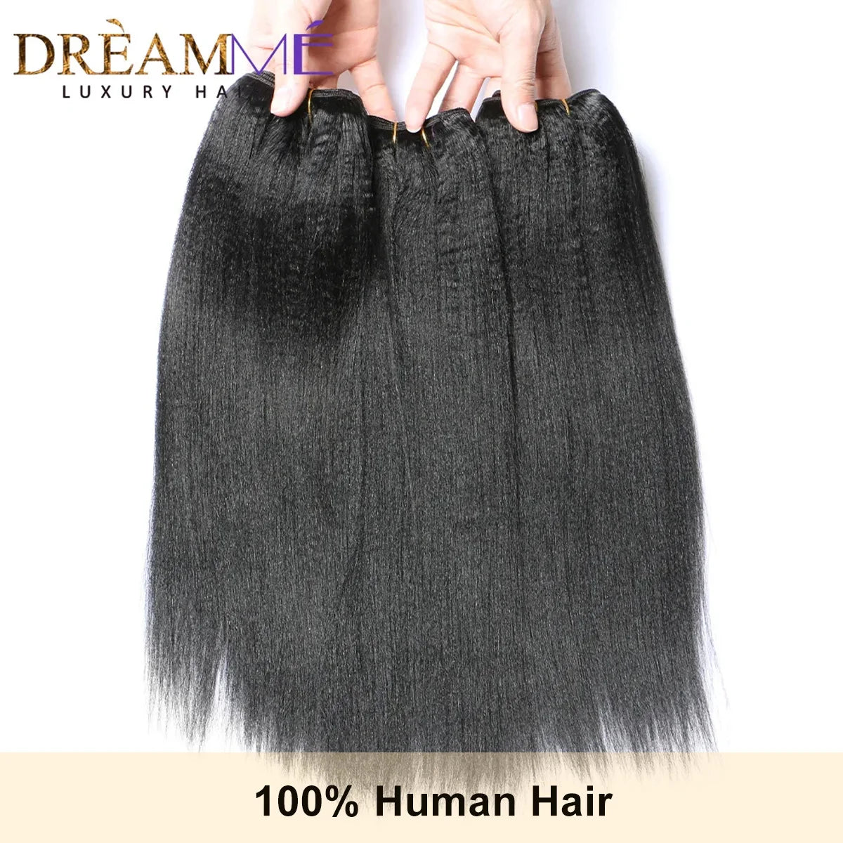 Light Yaki Straight Hair Bundles 3/4 Pieces Kinky Straight Human Hair Bundles 8-30 Inch Remy Human Hair Extensions for Women