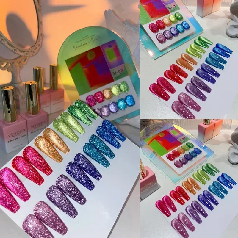 Cat Magnetic Gel Nail Polish 9D Laser Diamond Glitter Cat Eye Gel Semi-Permanent Soak off UV LED Varnish Nail Art Design