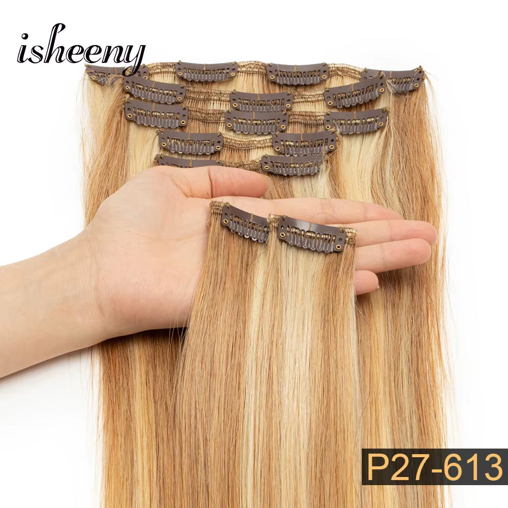 14"-22" Clip in Human Hair Extensions Brazilian Remy Natural Clip Human Hair Extension Real Natural Clip on 70G-100G