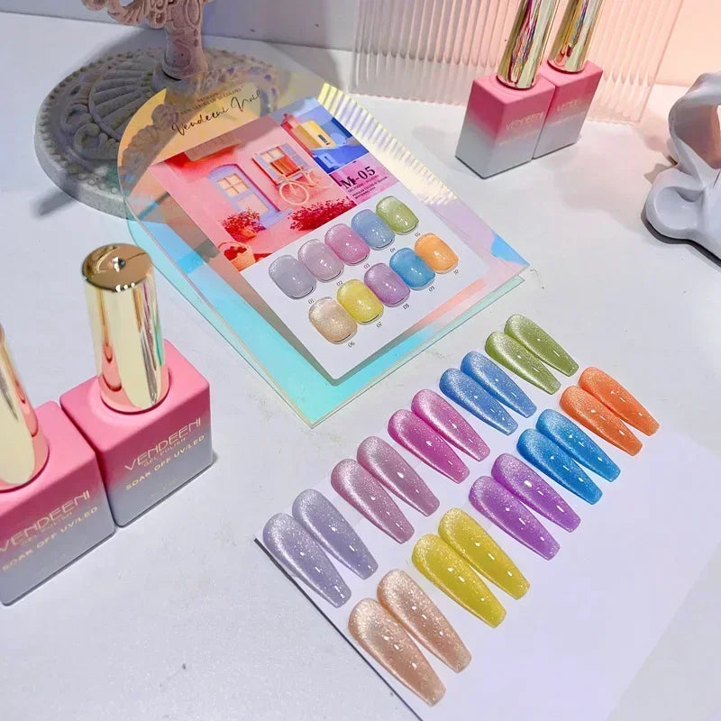 Cat Magnetic Gel Nail Polish 9D Laser Diamond Glitter Cat Eye Gel Semi-Permanent Soak off UV LED Varnish Nail Art Design