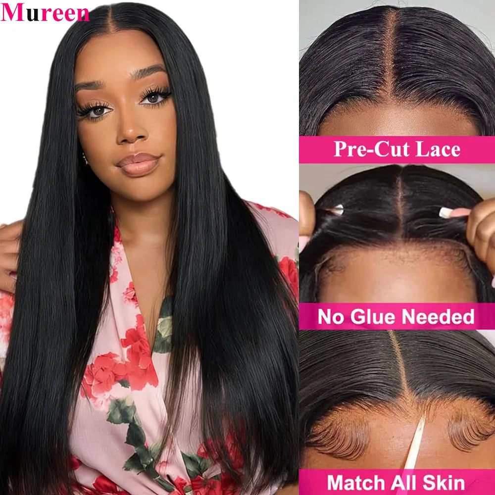 250 Density Straight Wear and Go Glueless Wigs Human Hair Ready to Wear 100% Human Hair Wigs Pre Plucked 4X4 Lace Closure Wig