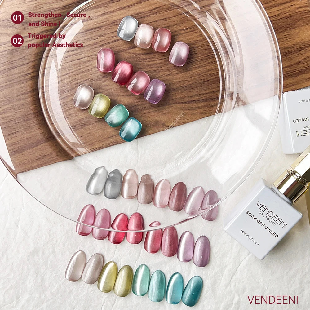 12 Colors/Set Gem Crystal Cat Eye Gel Nail Polish Magnetic UV Soak off Gel Varnish Glass Bead Cat Eye Gel with Display