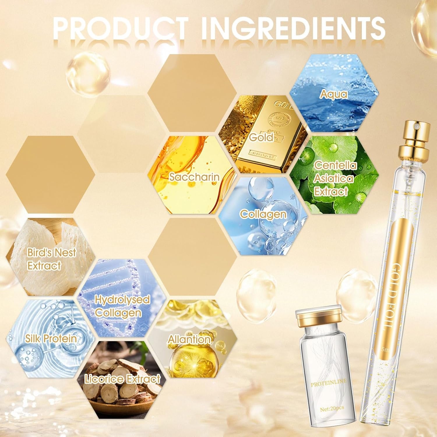 Allony Fil De Soie Collagene, Fil De Collagene Pour Le Visage, 75Ml Serum Visage+20Pcs Fils De Collagène Résorbables, Lifting Visage, Améliorer La Peau En Général
