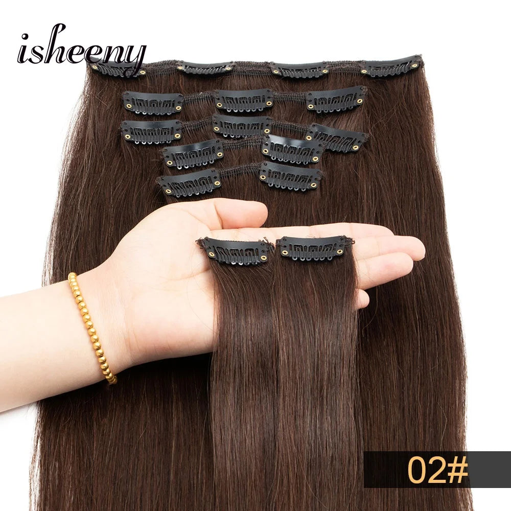 14"-22" Clip in Human Hair Extensions Brazilian Remy Natural Clip Human Hair Extension Real Natural Clip on 70G-100G