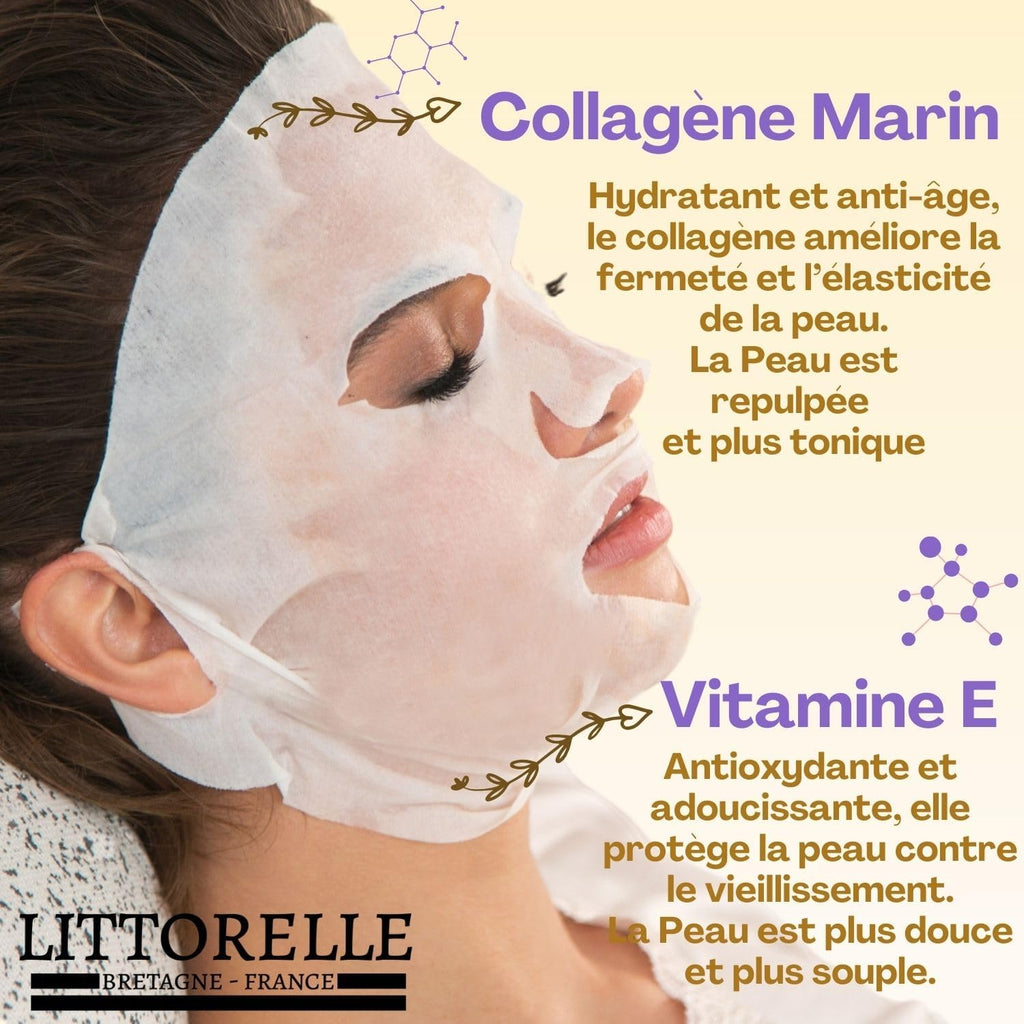 Masque Visage N°6 Sérum Hydratant Au Collagène Et Vitamine E – Made in France – Anti-Age Et Hydratant – Soin Anti-Rides – Masque Tissu Tous Types De Peaux