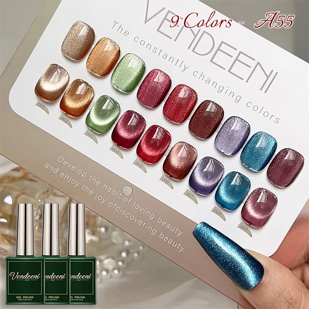 9 Colors Crystal Wide Cat Eye Gel Nail Polish Set Magnetic UV Soak off Gel Varnish Silver Snowlight Cat Eye Gel Lacquer