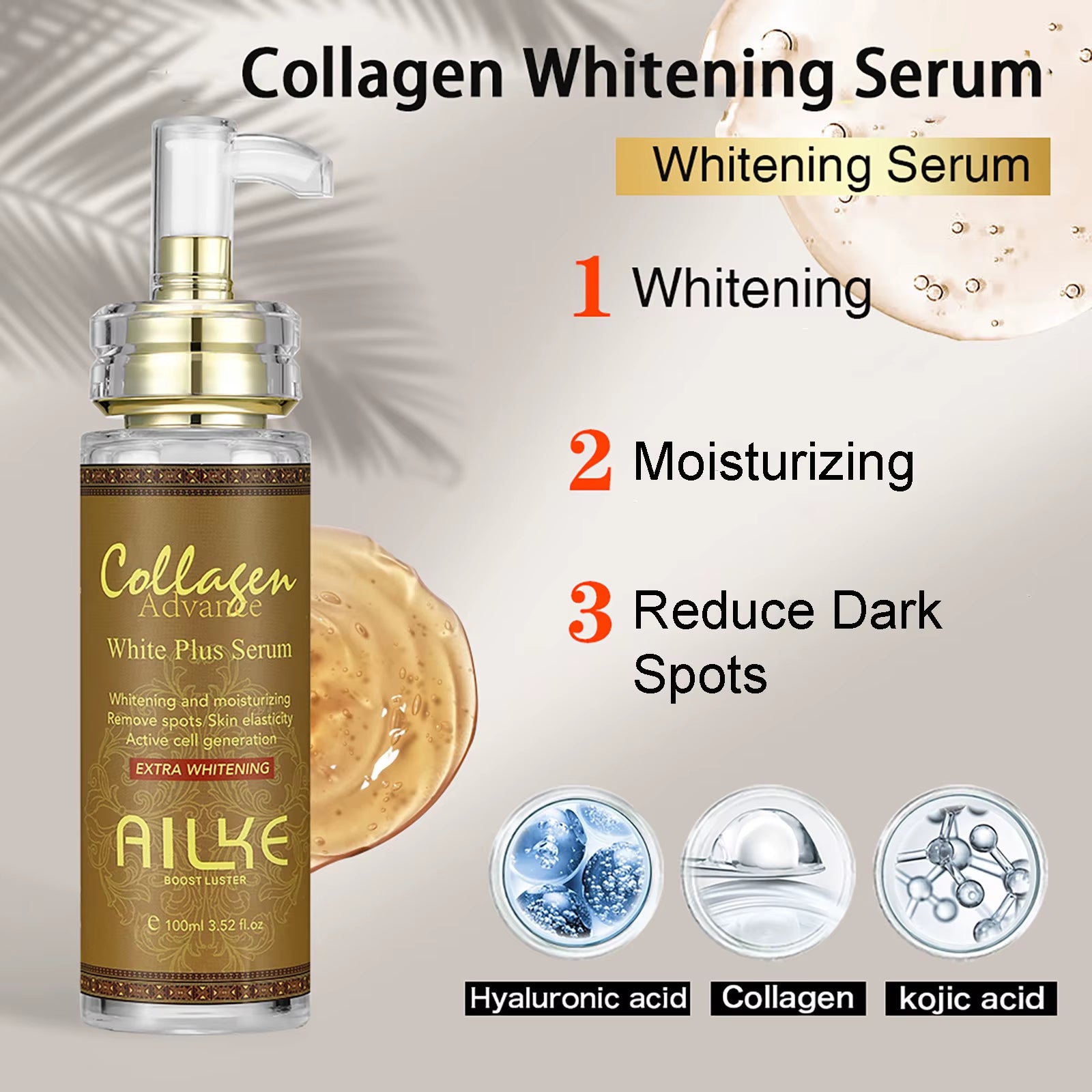 Hydrating & Brightening Serum for Dark Spots, Fine Lines and Wrinkles, with Collagen, Glutathione, for Face and Body Use