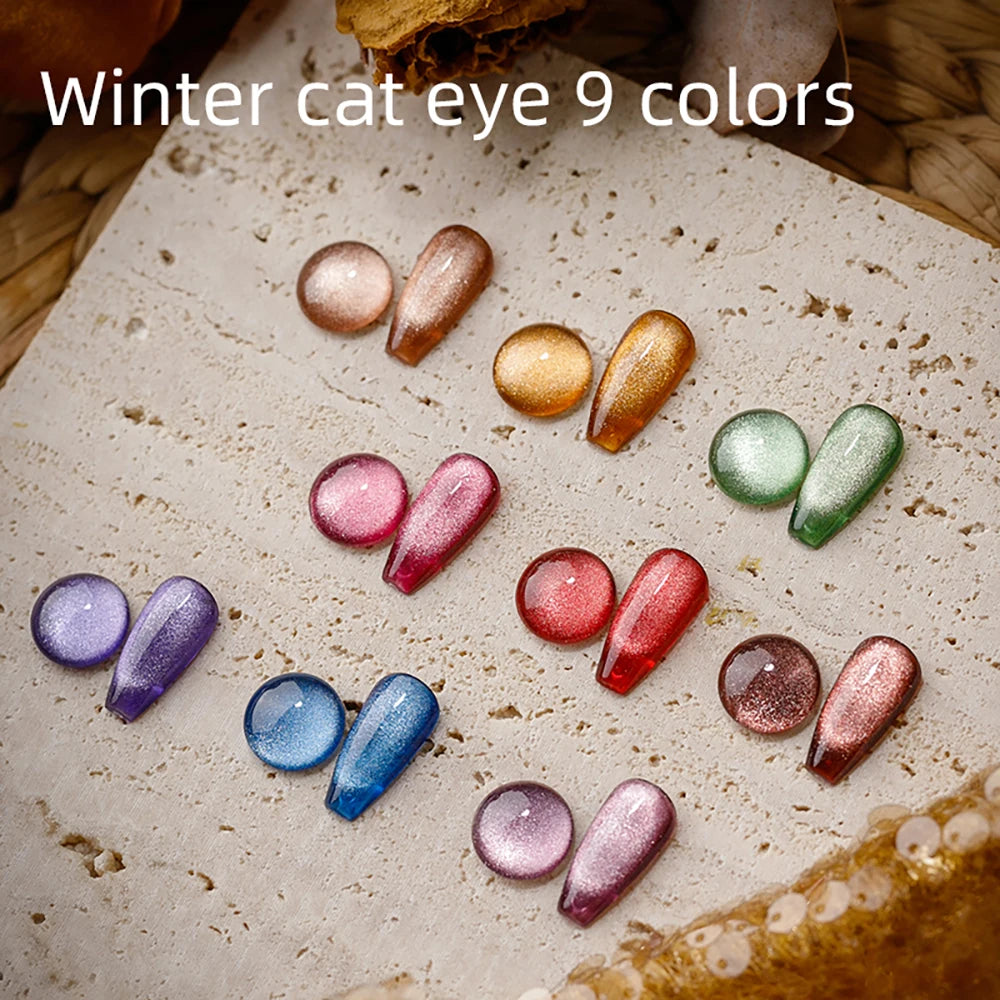 9 Colors Crystal Wide Cat Eye Gel Nail Polish Set Magnetic UV Soak off Gel Varnish Silver Snowlight Cat Eye Gel Lacquer