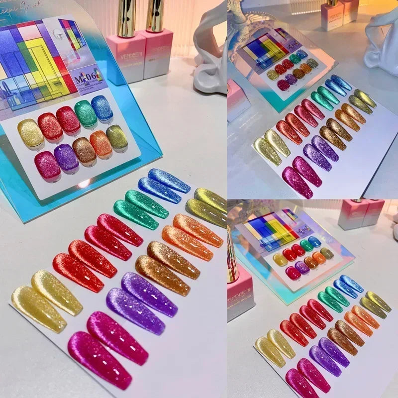 Cat Magnetic Gel Nail Polish 9D Laser Diamond Glitter Cat Eye Gel Semi-Permanent Soak off UV LED Varnish Nail Art Design