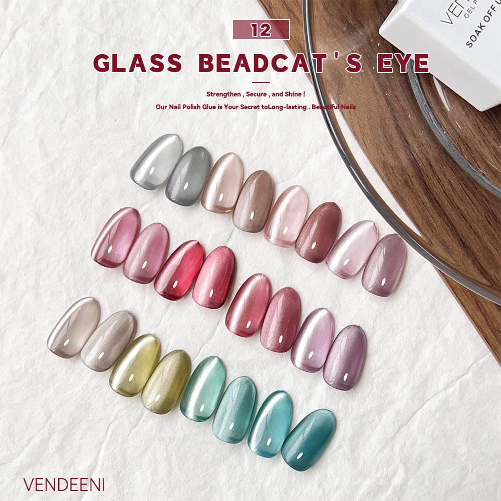 12 Colors/Set Gem Crystal Cat Eye Gel Nail Polish Magnetic UV Soak off Gel Varnish Glass Bead Cat Eye Gel with Display