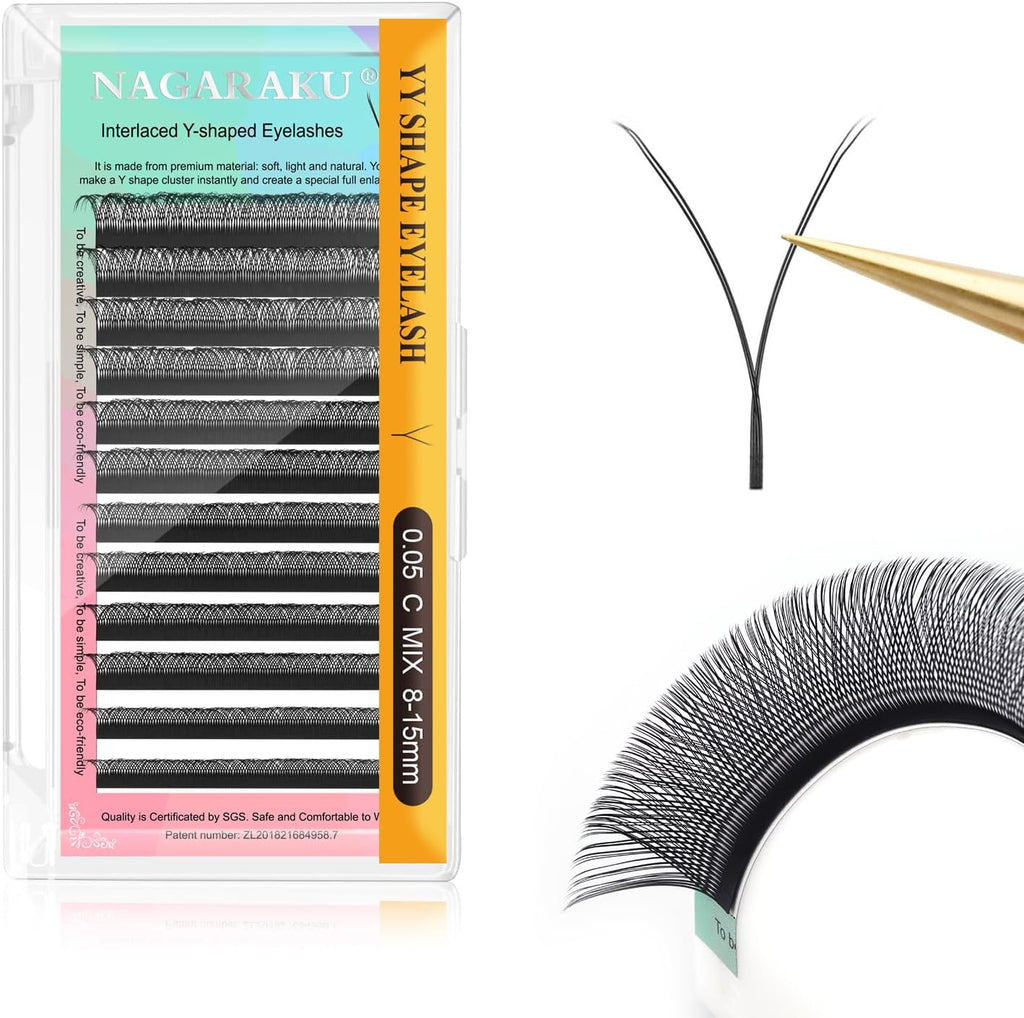 YY Cils Extension 4D Y Lash Tissés En Croix À La Main Bouquet De Cils Volume Russe Faux Cils Naturel Premade Fans Préfait Ventilateur Wispies Cluster Eyelash Noir 12 Rows (0.05 C 8-15Mm）