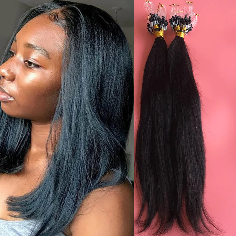 Yaki Straight Micro Ring Loop Hair Extensions 100 Strand Brazilian Remy Hair Micro Link Hair Extension for Women