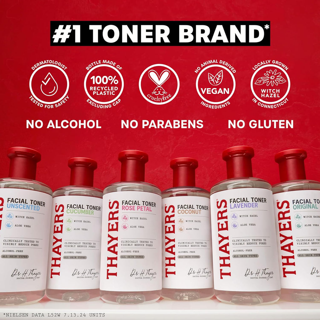 Thayers Lotion Tonique Douce - Pétale De Rose, Hamamélis & Aloe Vera Bio - Hydratation & Pores Resserrés - Sans Cruauté Animale - Sans Alcool - Vegan - 98% D'Ingrédients Naturels - 355 Ml