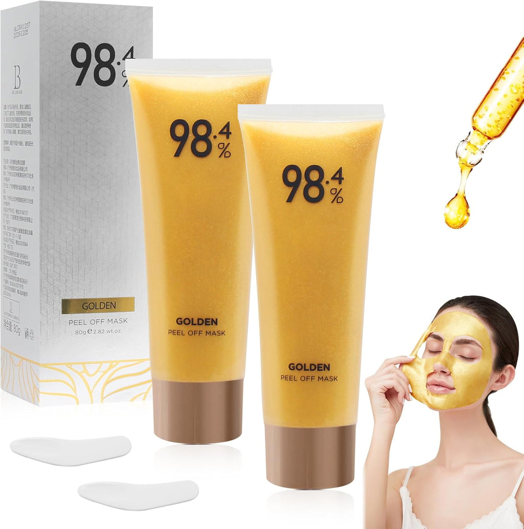 Gold Foil Peel-Off Mask, Gold Foil Tear-Off Mask, Gold Foil Tear off Mask, Gold Peel off Mask, Golden Peel off Mask (2 Pcs) (B)