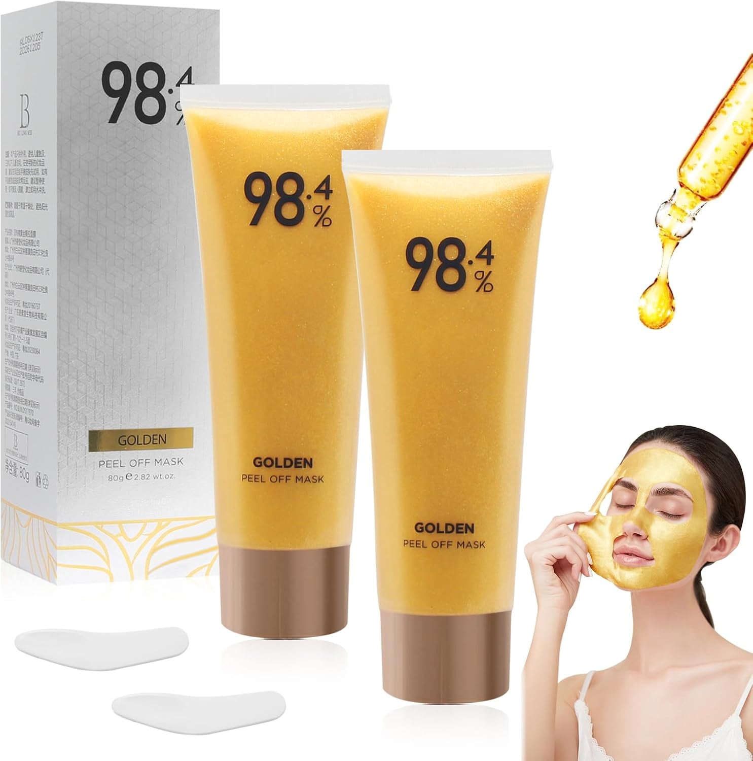 Gold Foil Peel-Off Mask, Gold Foil Tear-Off Mask, Gold Foil Tear off Mask, Gold Peel off Mask, Golden Peel off Mask (2 Pcs) (B)