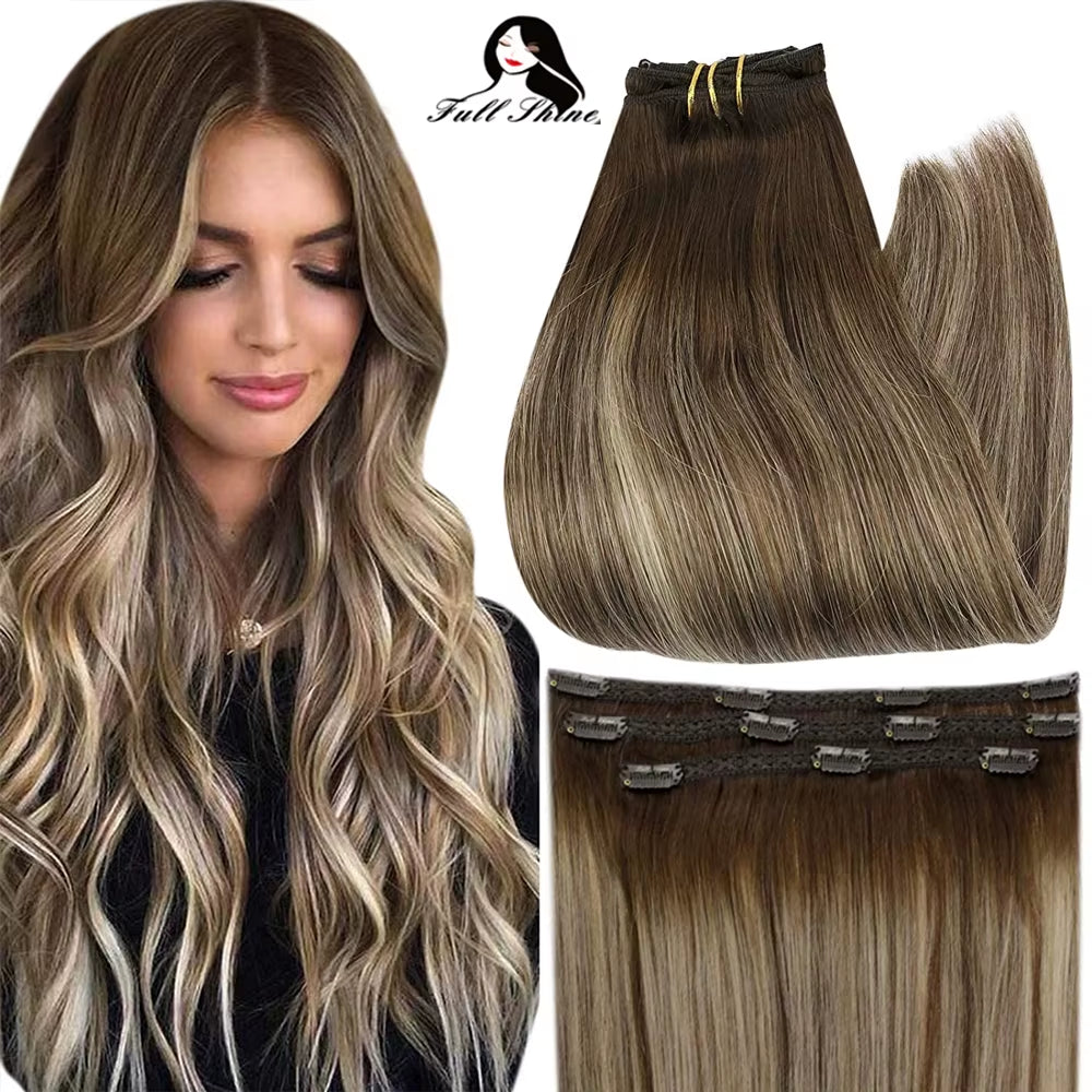 50 Grams Clip in Hair Extensions Human Hair Ombre Color 3Pcs Human Hair Clip in Extensions for Women