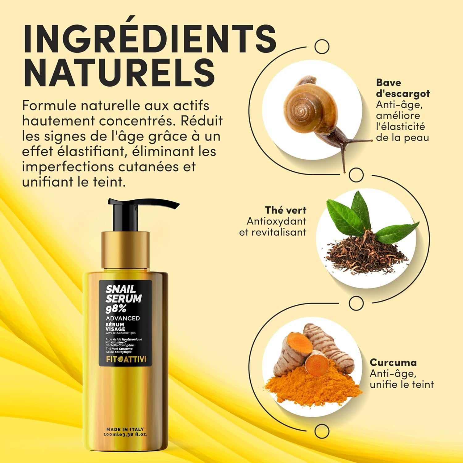 Creme Visage 85% Bave D'Escargot, Acide Hyaluronique, Vitamine E, Beurre De Karité, Aloe Vera - Anti-Rides Puissant, Hydratante, Anti-Cerne - Homme & Femme - Jour & Nuit - 100Ml - FITOATTIVI