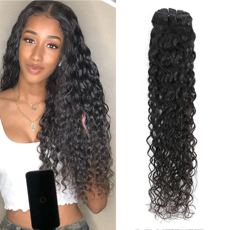 Water Wave Clip in Hair Extensions Human Hair Brazilian Human Hair 8 Pieces and 120G/Set Natural Color 12-26 Inches Remy Hair