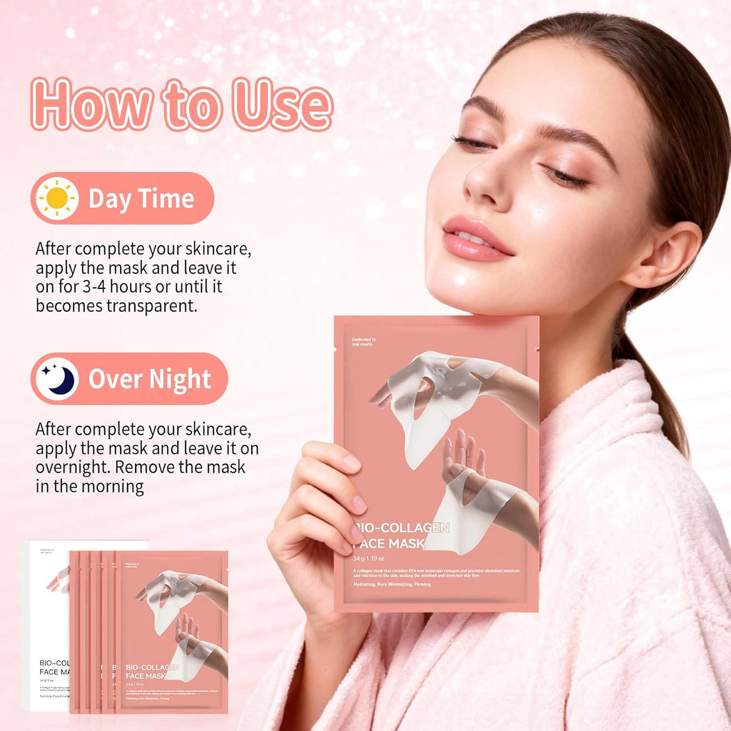 5 Pièces Bio-Collagen Real Deep Mask, Masque Collagene Visage Korean, Soins Pour Le Visage, Resserrement Des Pores, Traitement Des Rides