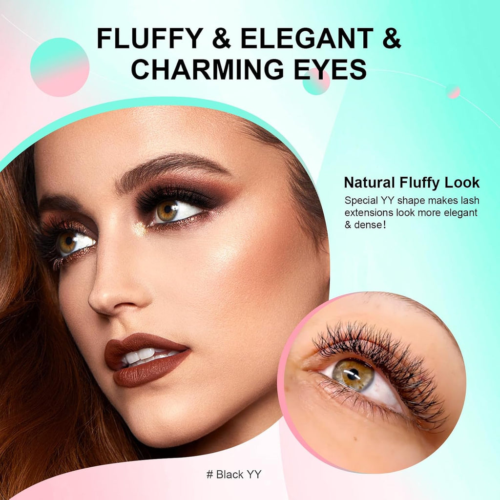 YY Cils Extension 4D Y Lash Tissés En Croix À La Main Bouquet De Cils Volume Russe Faux Cils Naturel Premade Fans Préfait Ventilateur Wispies Cluster Eyelash Noir 12 Rows (0.05 C 8-15Mm）
